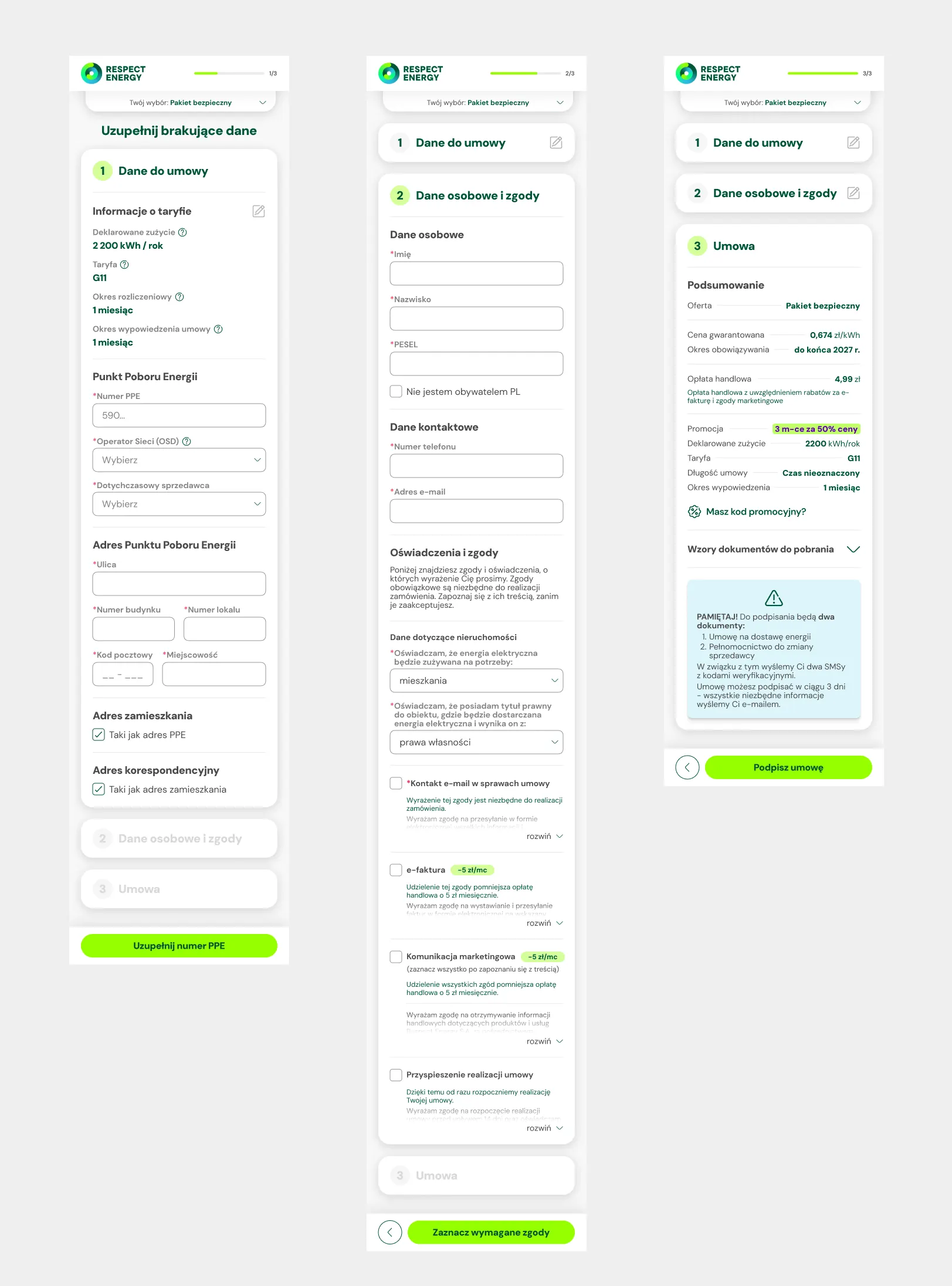 3 step process of changing energy supplier on respectenergypl