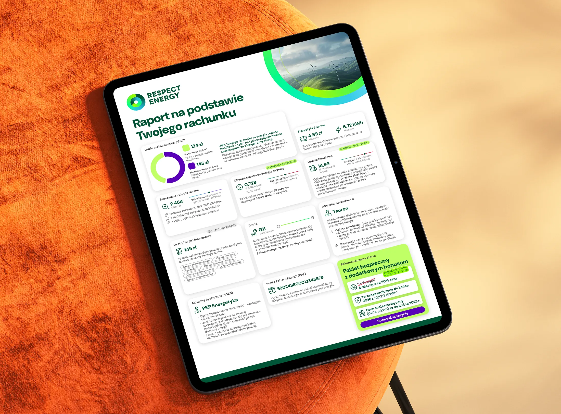 Concept design for a personalized report generated from an uploaded electricity bill, never shipped to production