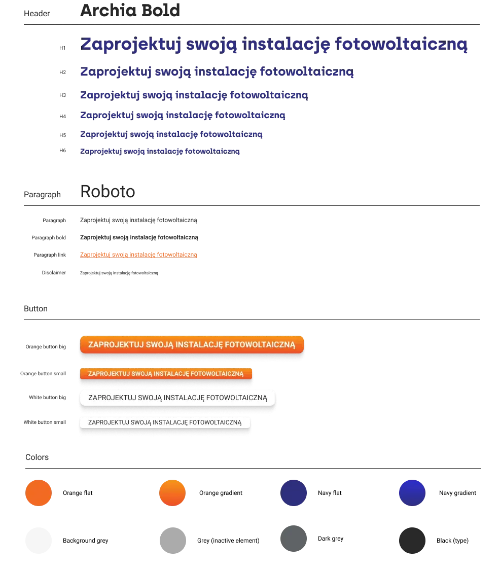Sunvival type scale, button styles and brand colour palette