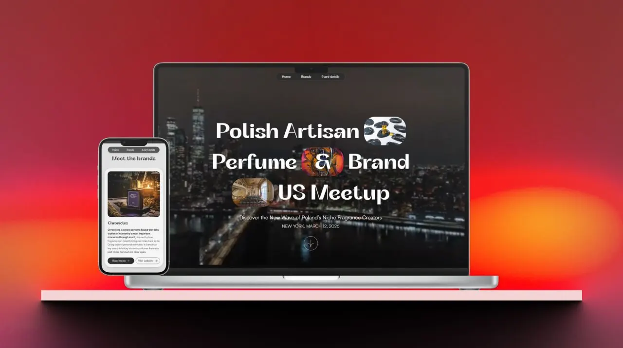 Scents of poland event website mockup on laptop and phone