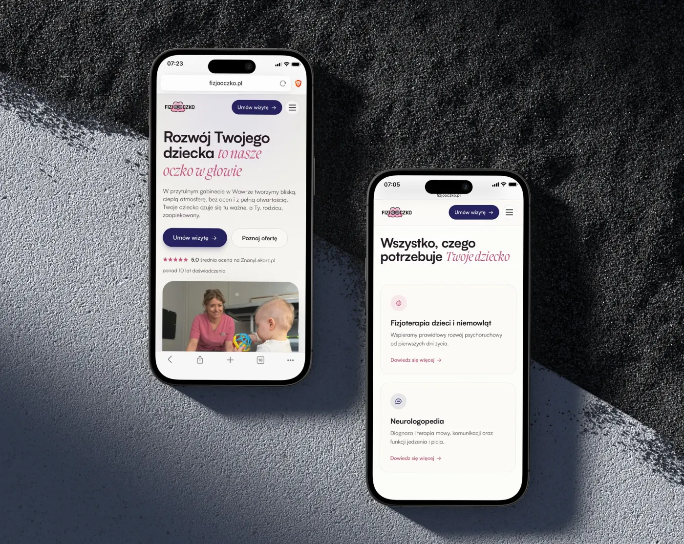 fizjooczko.pl mobile view mockups